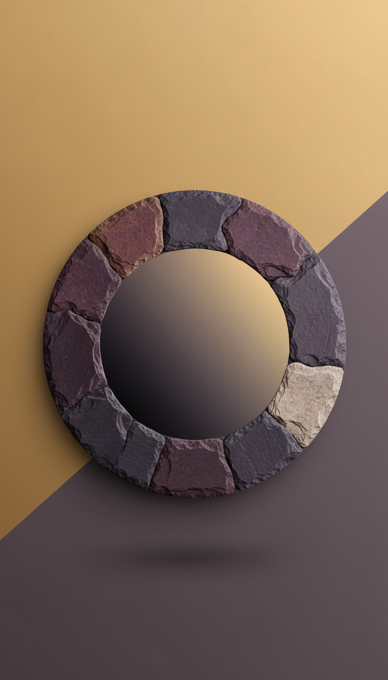 Round Plum Slate Wall Mirror